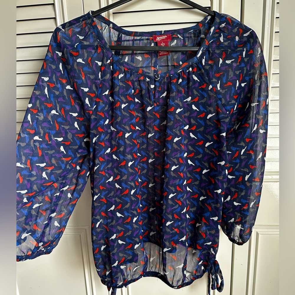 Arizona Navy blue and birds Sheer Blouse